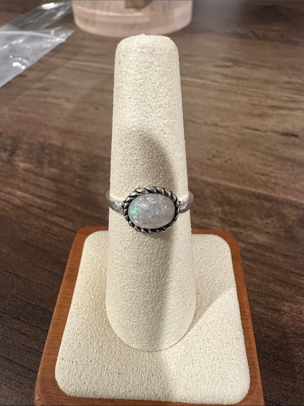 Fashion Jewelry Opal Glow Ring - White with Iridescent Flashes